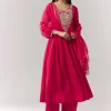 Pink Zardosi Sweetheart Anarkali Pant Set With Dupatta