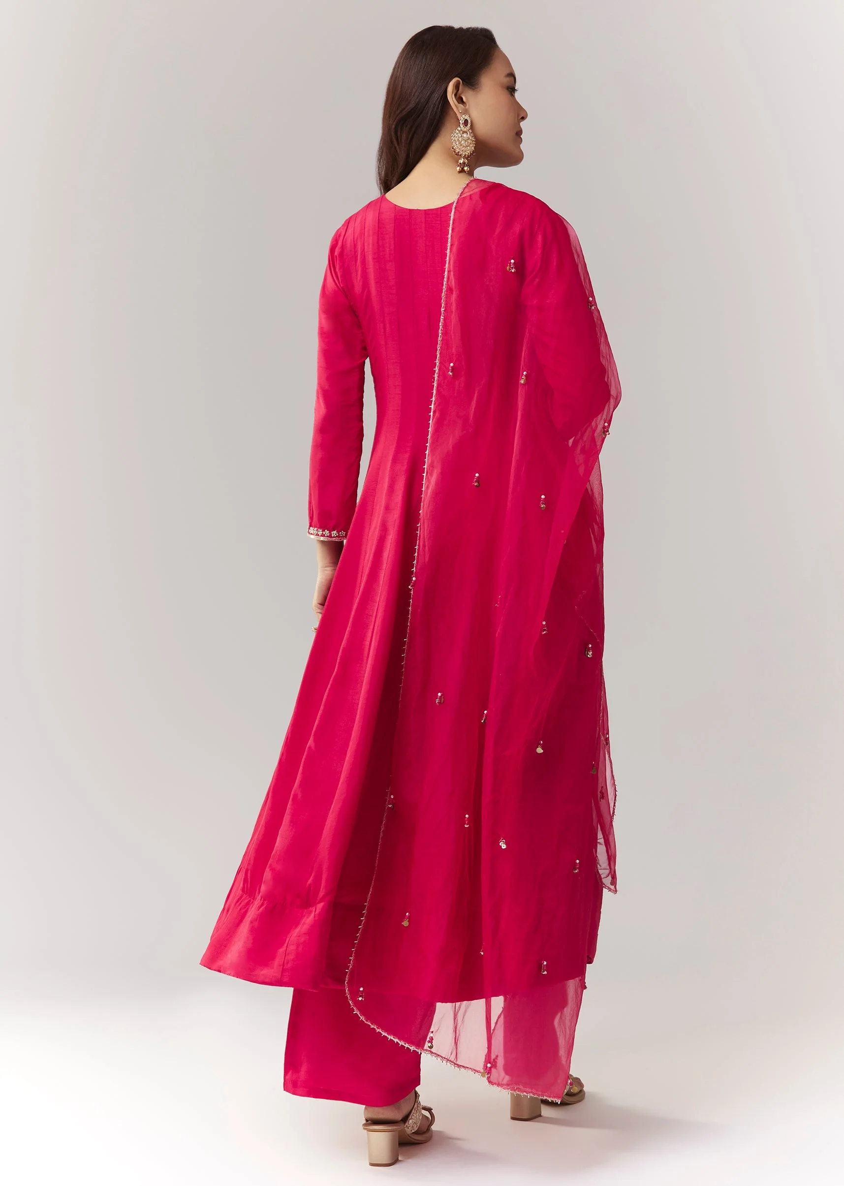 Pink Zardosi Sweetheart Anarkali Pant Set With Dupatta