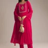 Pink Chinon Anarkali Suit With Zari Work