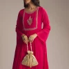 Pink Chinon Anarkali Suit With Zari Work