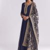 Navy Blue Georgette Anarkali Suit With Thread And Sequins Embroidery