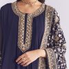 Navy Blue Georgette Anarkali Suit With Thread And Sequins Embroidery