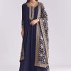 Navy Blue Georgette Anarkali Suit With Thread And Sequins Embroidery