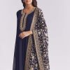 Navy Blue Georgette Anarkali Suit With Thread And Sequins Embroidery