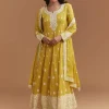 Yellow Cotton Anarkali Suit With Delicate Resham Work