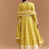 Yellow Cotton Anarkali Suit With Delicate Resham Work