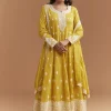 Yellow Cotton Anarkali Suit With Delicate Resham Work