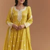 Yellow Cotton Anarkali Suit With Delicate Resham Work