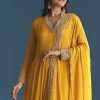 Mustard Chinon Anarkali Suit With Zardosi Work Dupatta