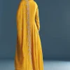 Mustard Chinon Anarkali Suit With Zardosi Work Dupatta