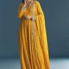Mustard Chinon Anarkali Suit With Zardosi Work Dupatta