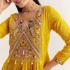 Yellow Dola Silk Gown With Embroidery