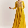 Yellow Dola Silk Gown With Embroidery