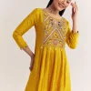 Yellow Dola Silk Gown With Embroidery