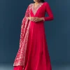 Hot Pink Thread Embroidered Anarkali with Dupatta