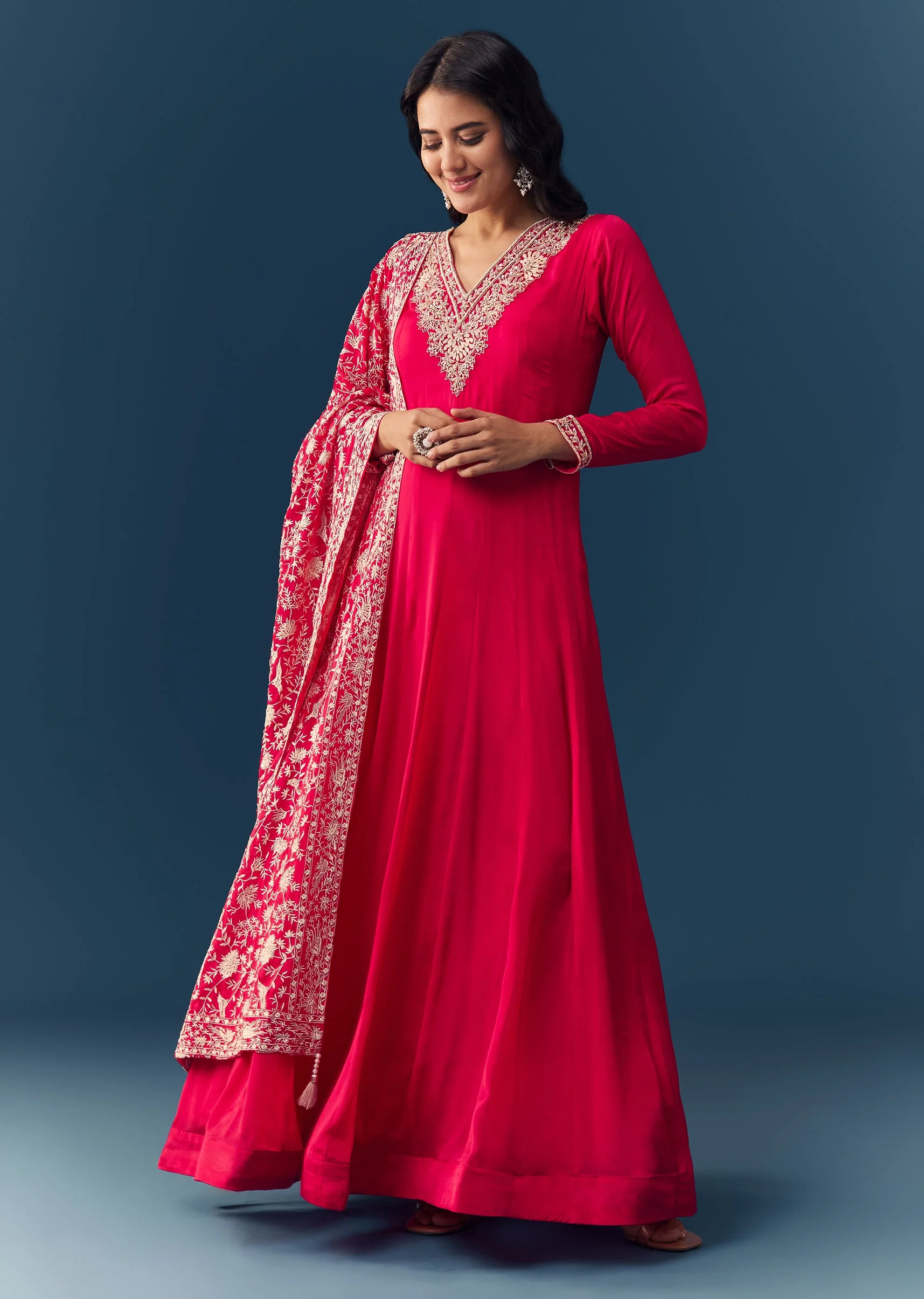19841-hot-pink-thread-embroidered-anarkali-with-dupatta-1.webp Hot Pink Thread Embroidered Anarkali with Dupatta