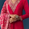 Hot Pink Thread Embroidered Anarkali with Dupatta