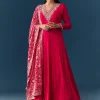 Hot Pink Thread Embroidered Anarkali with Dupatta