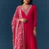 Hot Pink Thread Embroidered Anarkali with Dupatta