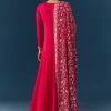 Hot Pink Thread Embroidered Anarkali with Dupatta