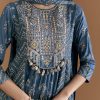 Blue Cotton Embroidered Anarkali Suit With Floral And Paisley Print