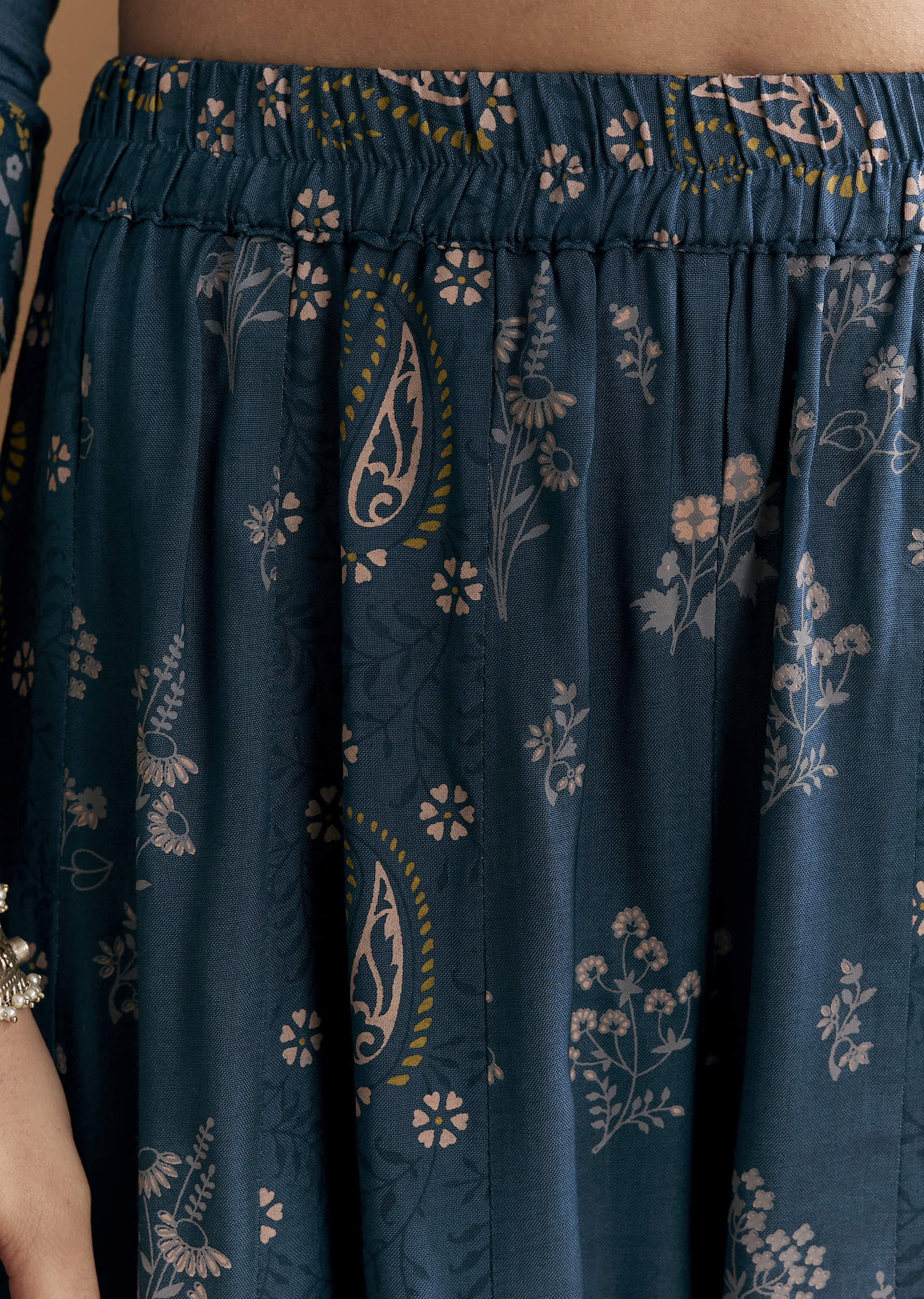 Blue Cotton Embroidered Anarkali Suit With Floral And Paisley Print