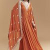 Orange Chinon Anarkali Suit With Intricate Hand Embroidery