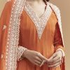 Orange Chinon Anarkali Suit With Intricate Hand Embroidery
