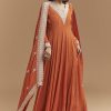 Orange Chinon Anarkali Suit With Intricate Hand Embroidery
