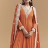 Orange Chinon Anarkali Suit With Intricate Hand Embroidery