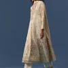 Cream A-Line Resham Embroidered Anarkali Set