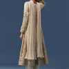 Cream A-Line Resham Embroidered Anarkali Set