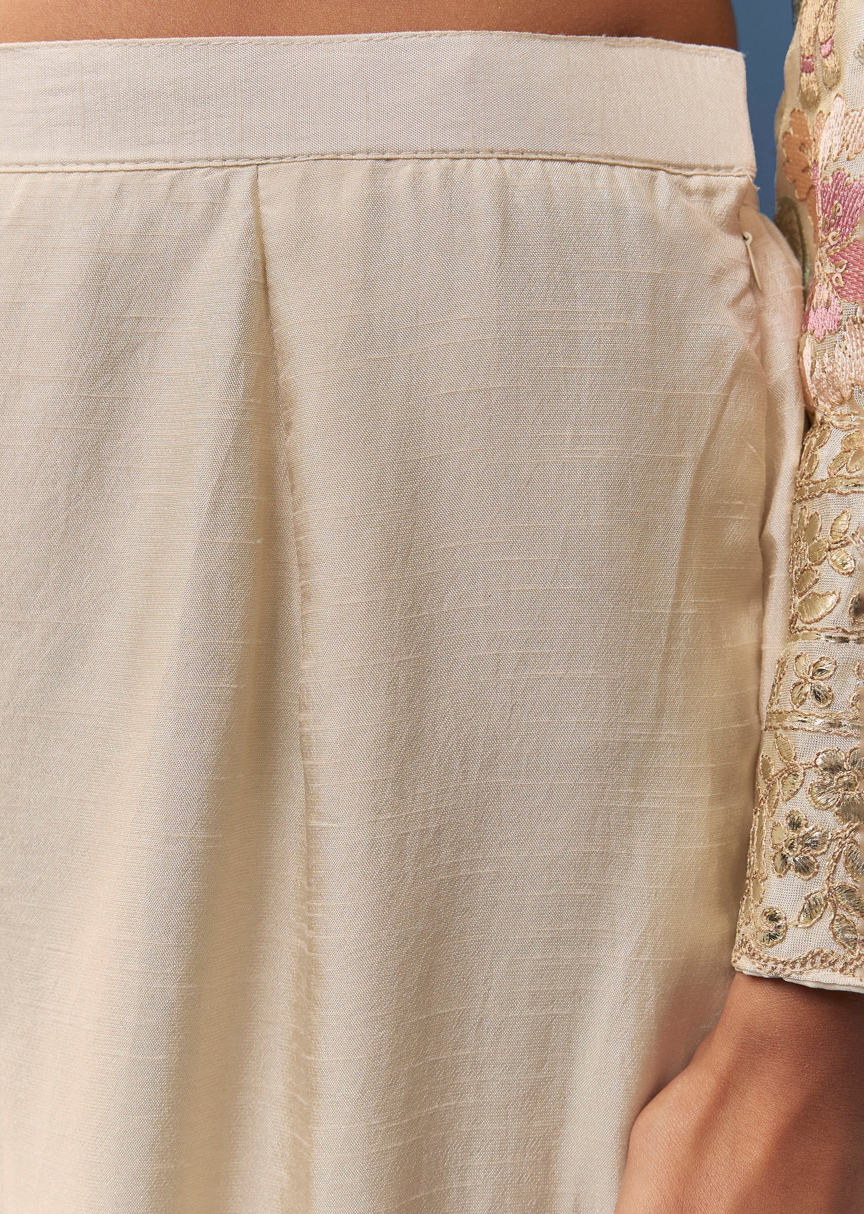 Cream A-Line Resham Embroidered Anarkali Set