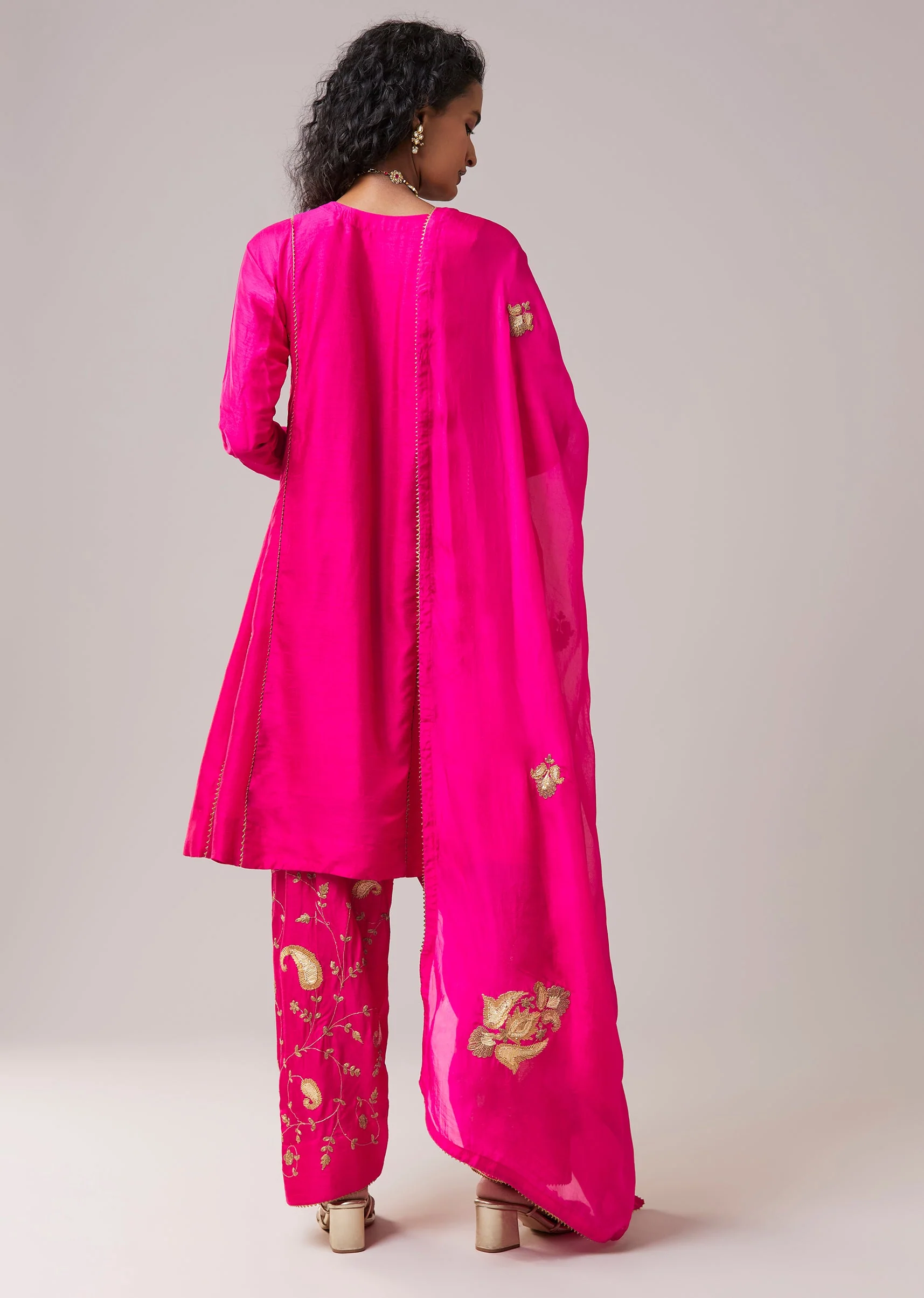 Hot Pink Gota Work Silk Anarkali Set