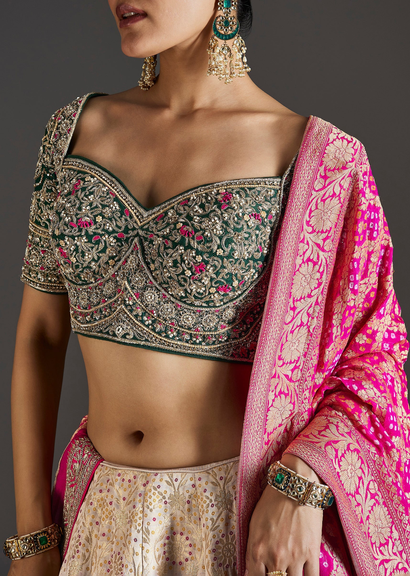 Beige Brocade Lehenga With Subtle Sparkle