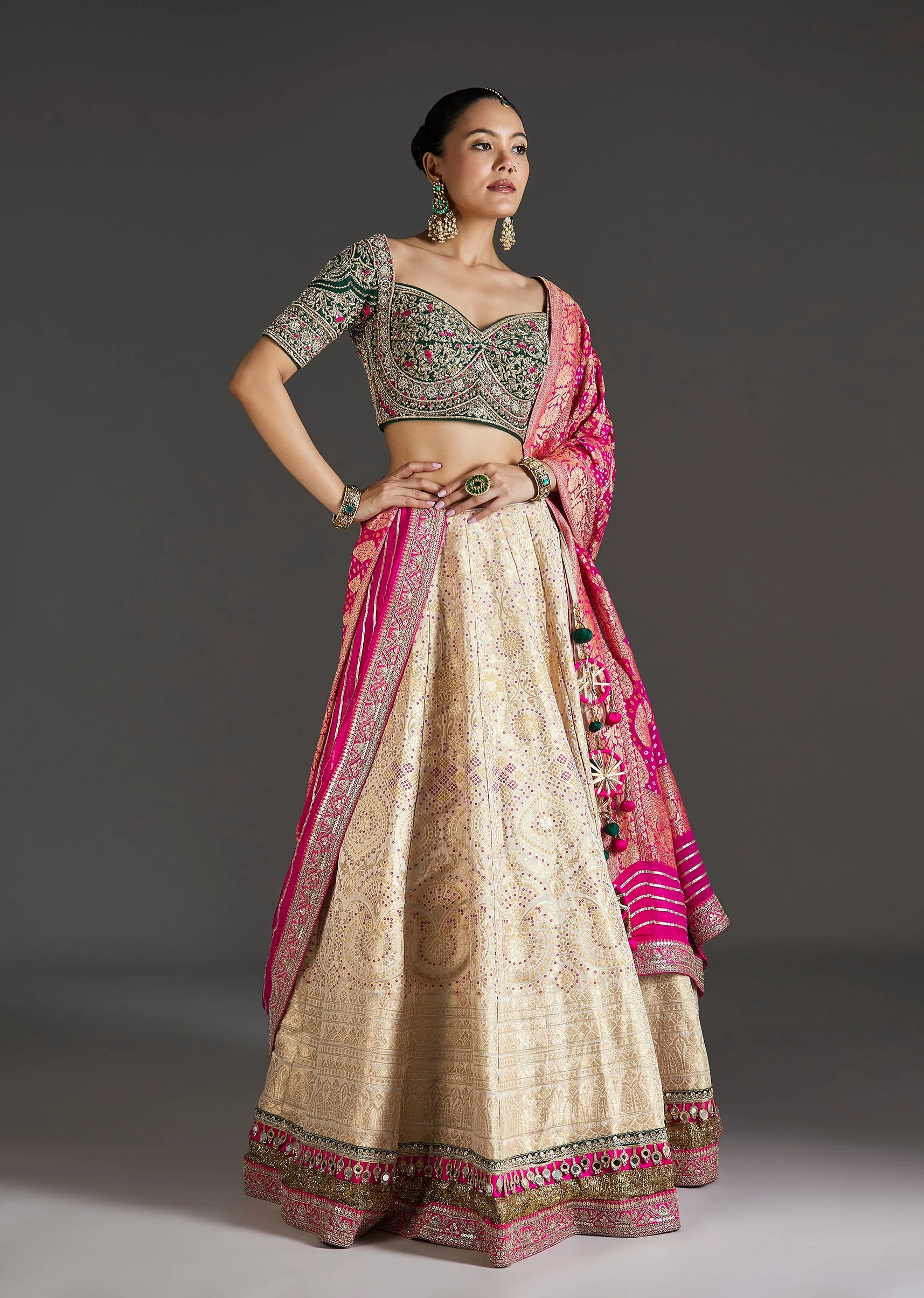 Beige Brocade Lehenga With Subtle Sparkle