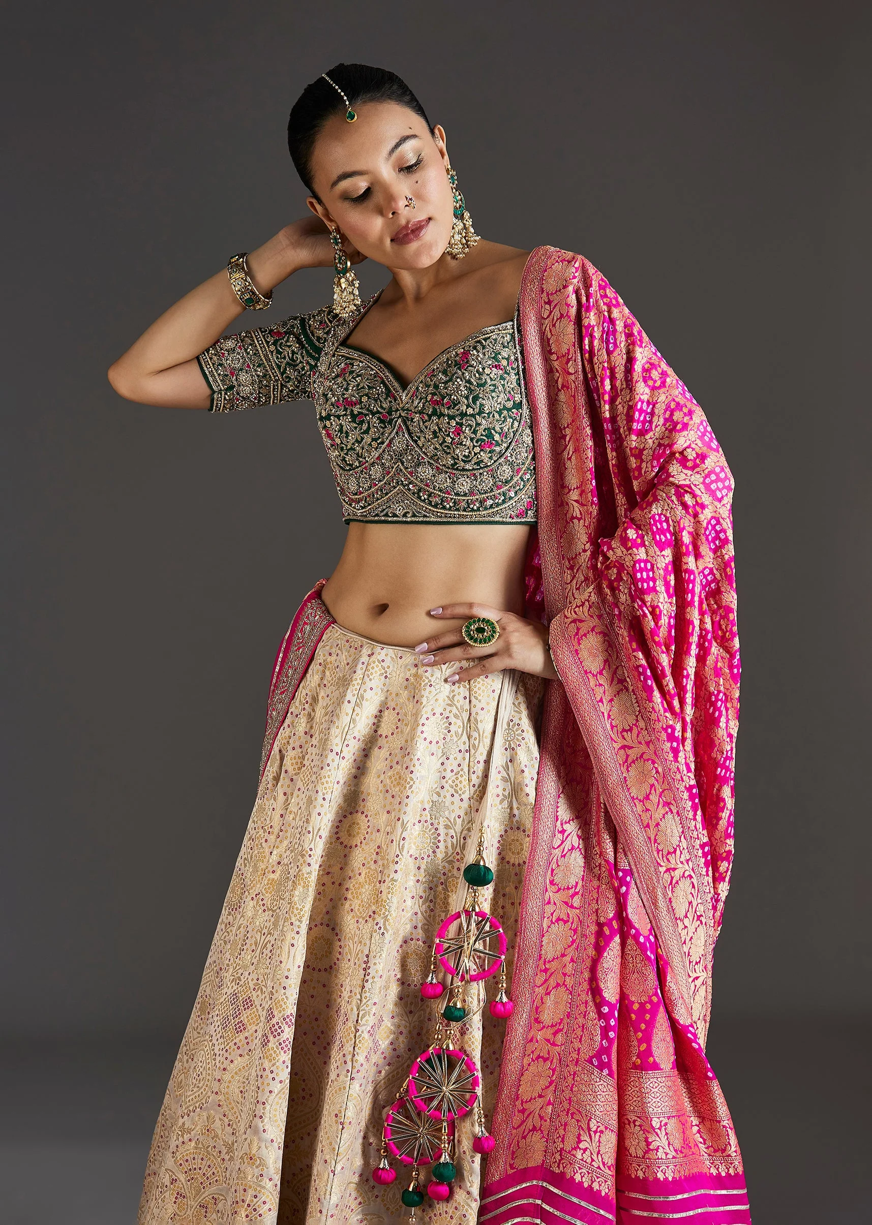 Beige Brocade Lehenga With Subtle Sparkle