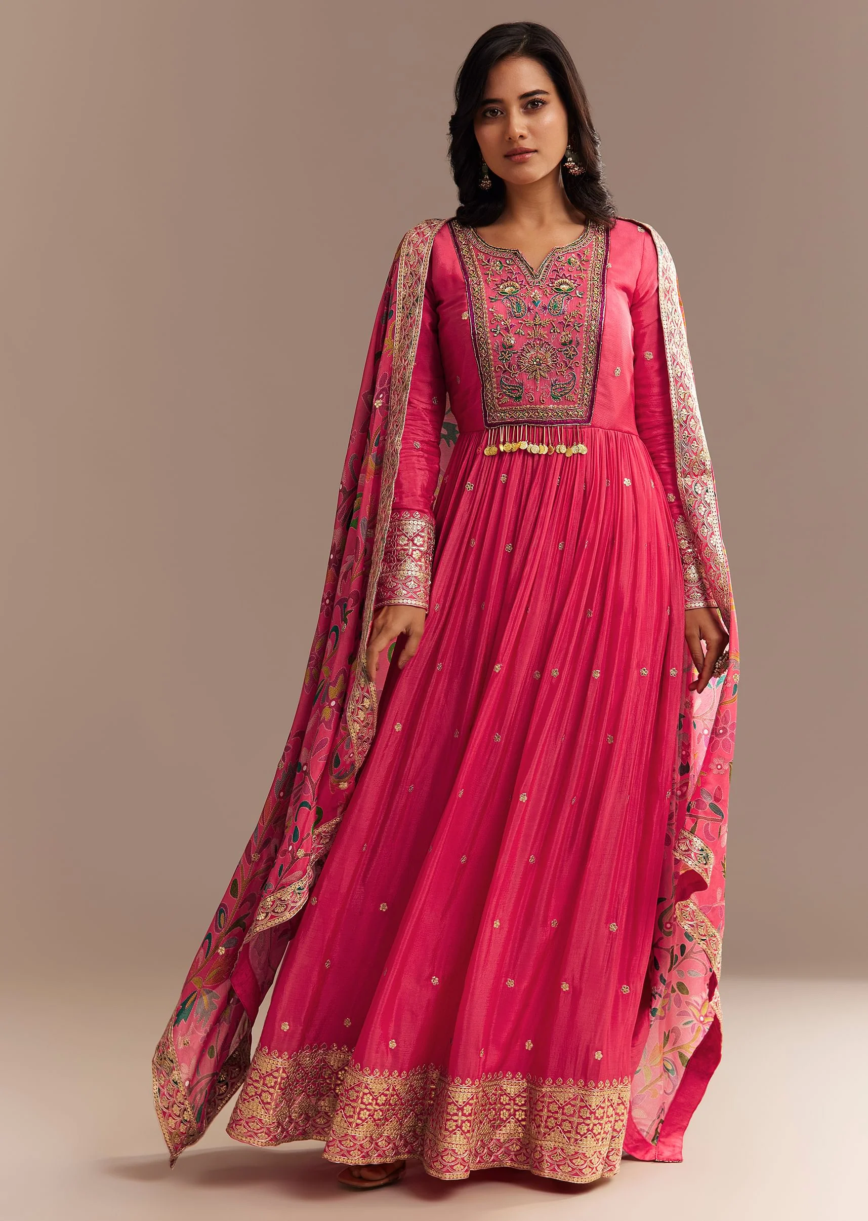 Pink Resham Embroidered Anarkali Set