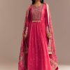 Pink Resham Embroidered Anarkali Set