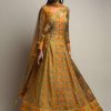 Mustard Yellow Anarkali Suit In Silk With Patola Print And Beads Embroidered Patchwork Detailing Online - Kalki Fashion