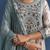 Off White Blue Muslin Anarkali With Print Detail