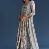 Off White Blue Muslin Anarkali With Print Detail