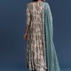 Off White Blue Muslin Anarkali With Print Detail