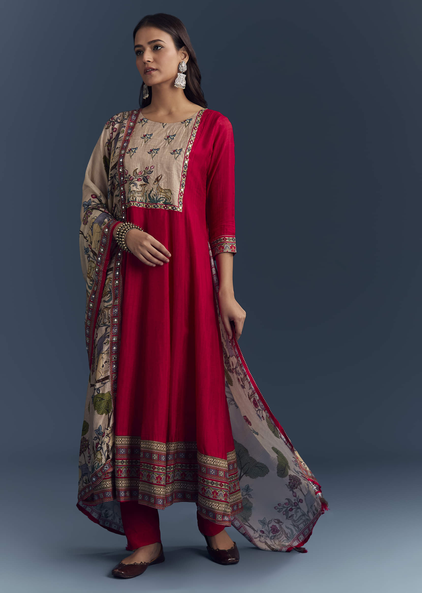19936-red-dola-silk-printed-anarkali-suit-with-intricate-hand-embroidery-1.jpg Red Dola Silk Printed Anarkali Suit With Intricate Hand Embroidery