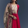 Red Dola Silk Printed Anarkali Suit With Intricate Hand Embroidery