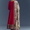 Red Dola Silk Printed Anarkali Suit With Intricate Hand Embroidery