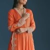 Orange Chinon Anarkali Suit With Embroidered Dupatta