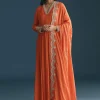 Orange Chinon Anarkali Suit With Embroidered Dupatta