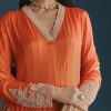 Orange Chinon Anarkali Suit With Embroidered Dupatta
