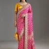 Rani Pink Khadi Georgette Saree With Satin Blouse